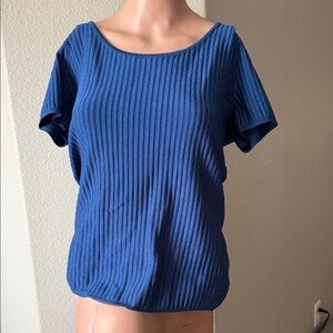 White House Black Market Blue Ribbed Short Sleeve Top